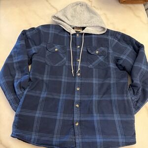 Men's M Wrangler Authentics Hooded Quilted Lined Flannel Shirt Jacket Shacket